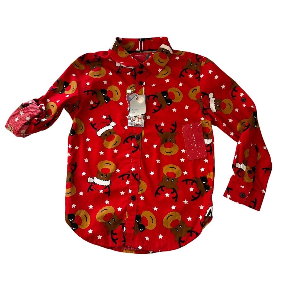 Denim & Flower Ricky Singh Long Sleeve Kids Button Up Christmas Shirt Size 5/6
